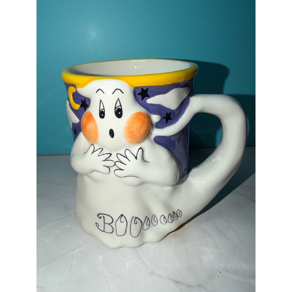 Ghost Boo Halloween Mug Large Starry Night Blue Sky 3D Ceramic